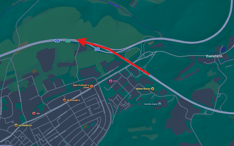 A map showing a traffic jam