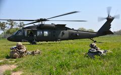 Soldiers with the 2nd Infantry Division conduct an air assault exercise during the Warrior Week competition at Camp Humphreys, South Korea, Wednesday, May 4, 2022. 
