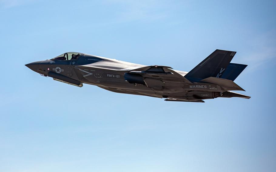 An F-35B Lightning II takes off from Marine Corps Air Station Iwakuni, Japan, Aug. 18, 2020. The B variant of the joint strike fighter is capable of short takeoffs and vertical landings. 