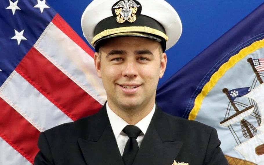 Navy Lt. Ridge Alkonis crashed his car into pedestrians and parked vehicles at a soba restaurant parking lot in Fujinomiya, Japan, May 29, 2021.