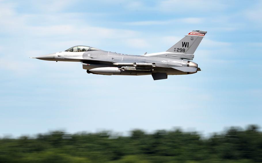 A U.S. Air Force F-16 Fighting Falcon with the 115th Fighter Wing, Wisconsin Air National Guard. 