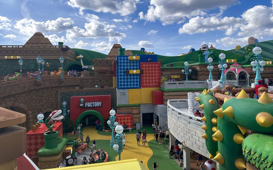 A view from inside Super Nintendo Word at Universal Epic Universe. 
