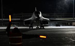 A B-1B Lancer assigned to the 34th Expeditionary Bomb Squadron prepares to depart Ellsworth Air Force Base, South Dakota, Jan. 31, 2023.