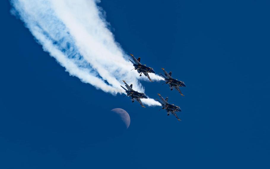 The U.S. Navy Blue Angels headline Travis Air Force Base’s annual Wings Over Solano Air Show on Saturday, March 16, 2024.