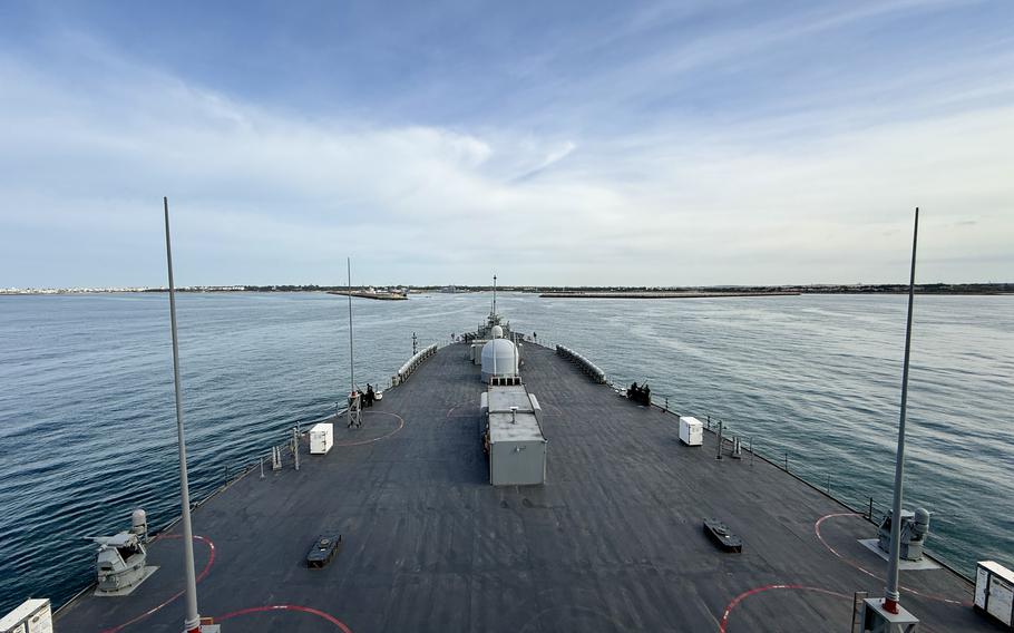 The bow of the USS Mount Whitney.