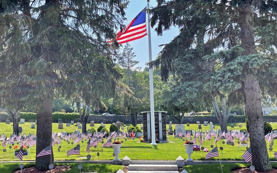 The main veterans’ lot at Riverside Cemetery on July 7, 2021. Vietnam veteran Gordon Shepard has spent years volunteering at the cemetery, cleaning it up and fixing areas that needed attention.