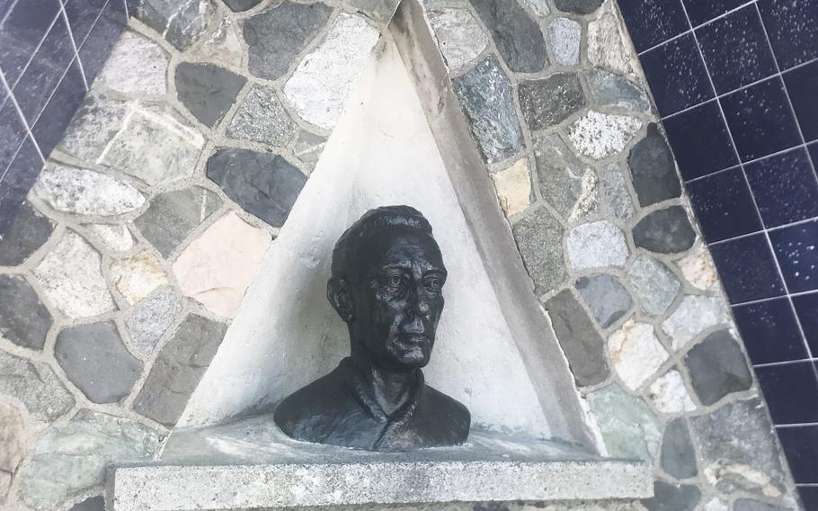 A bust of U.S. Navy aviator and polar explorer Rear Adm. Richard Evelyn Byrd sits atop Mount Victoria in Wellington, New Zealand.