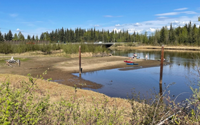 An airman was kayaking with three friends near this boat launch in Fairbanks, Alaska, when his vessel capsized on June 27, 2025, according the police and fire officials.