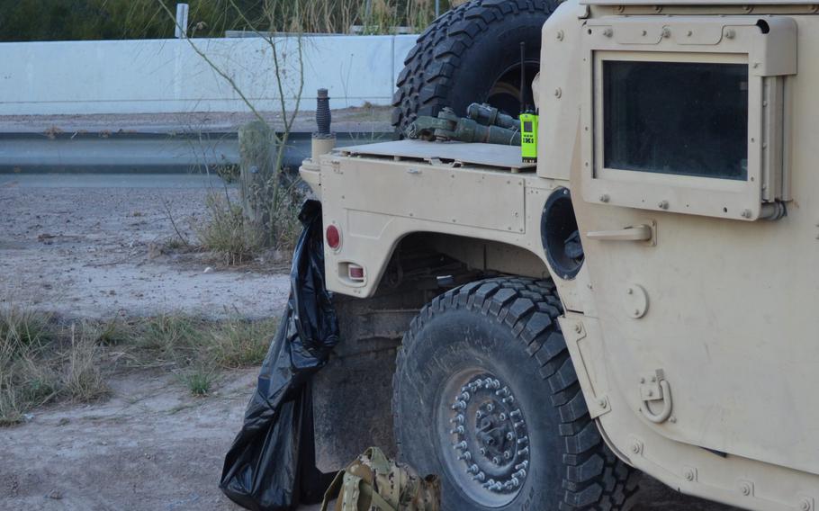 A Texas National Guard observation post at the Texas-Mexico border is seen along a road in Mission, Texas, on Jan. 19, 2022, as part of Operation Lone Star.