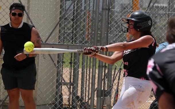 Kadena's McKenzie Johnson tags one against Kubasaki.