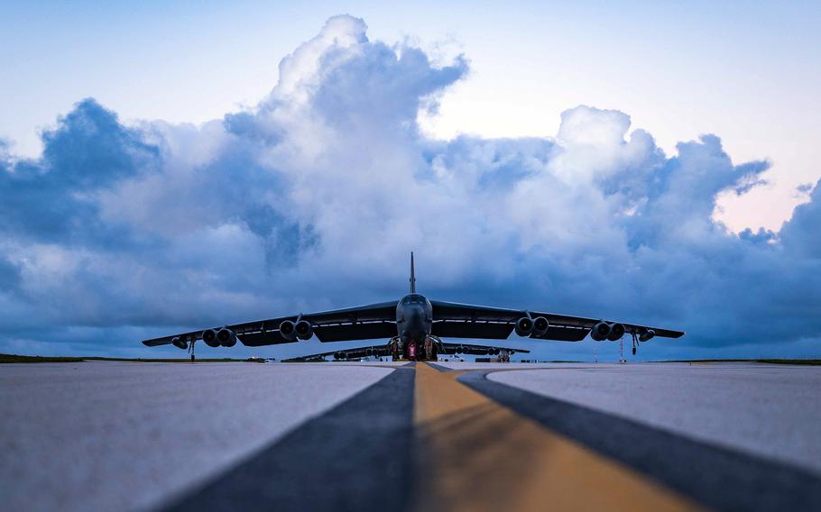 A B-52 Stratofortress from the 2nd Bomb Wing at Barksdale Air Force Base, La., parks at Andersen Air Force Base, Guam, April 1, 2023. 