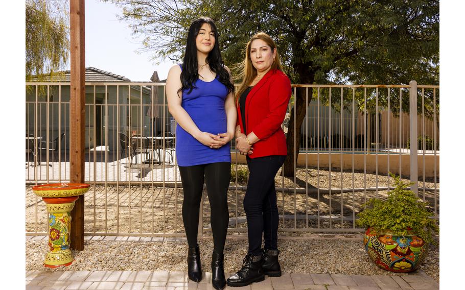 Adriana Eseberre Arellano and her mother, Manuela Eseberre, at their home in Phoenix. 