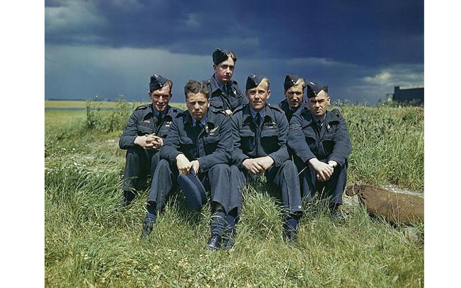 The 617 Squadron, also known as the Dambusters, at Scampton, Lincolnshire, on July 22, 1943. George ‘Johnny’ Johnson is pictured on the far left. Johnson was the last survivor of the British Royal Air Force “Dambusters” who used specially designed bouncing bombs to breach German dams and flood German weapons factories during World War II.
