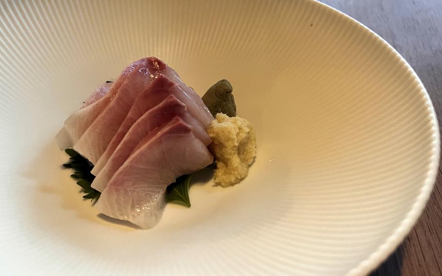 The hamachi (yellowtail) sashimi at Muku in Frankfurt, Germany. The restaurant rotates its small-plate specials but always has ramen on the menu. 