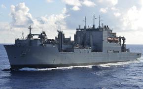 160921-N-HP188-205
ATLANTIC OCEAN (Sept. 21, 2016)  The Lewis and Clark-class dry cargo and ammunition ship USNS Medgar Evers (T-AKE-13), sails through the Atlantic after breaking away during a replenishment-at-sea from the  amphibious assault ship USS Bataan (LHD 5). Bataan is conducting Amphibious Squadron 8 and 24th Marine Expeditionary Unit integrated training. (U.S. Navy photo by Mass Communication Specialist 3rd Class Mutis A. Capizzi/Released)