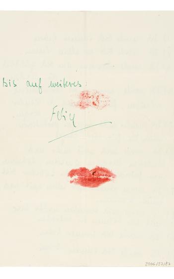 The last page of a 1943 unofficial marriage contract containing Felice’s vows to Lilly, sealed with Felice’s kiss.