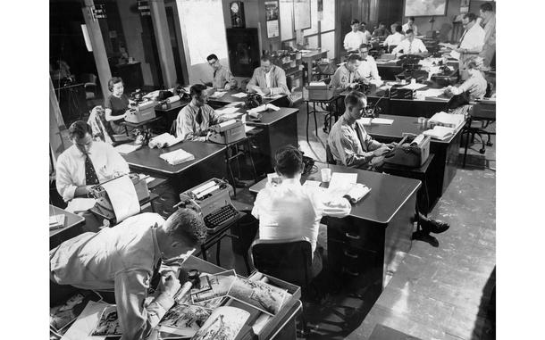 Tokyo, Japan, Dec. 1953: For the start of National Newspaper Week (Oct. 1-7), Stars and Stripes' archives staff brings you this historic peek into Stars and Stripes Pacific's newsroom at the Hardy Barracks in Tokyo. The editorial staff moved into the old Japanese Army barracks from their first home on the third floor of the Nippon Times on November 29, 1953. By December of that year, the business, circulation and production facilities had also moved into the building. Stars and Stripes' Pacific staff have been putting out a paper continuesly since May 14, 1945. 

META TAGS:  Stars and Stripes history; production; organizational history; Stars and Stripes personnel; editorial; news room; city room; National Newspaper Week
