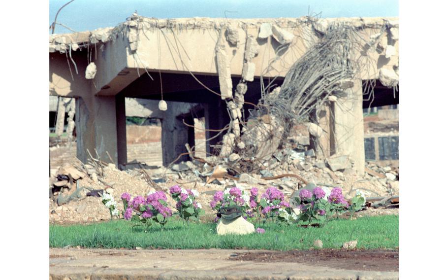 The bombed-out remains of the U.S. Marine barracks at Beirut International Airport, shown in this undated photo, stand as a reminder of the terrorist attack Oct. 23, 1983, in which 241 service members lost their lives. They had been deployed in Lebanon as part of a multinational peacekeeping force.