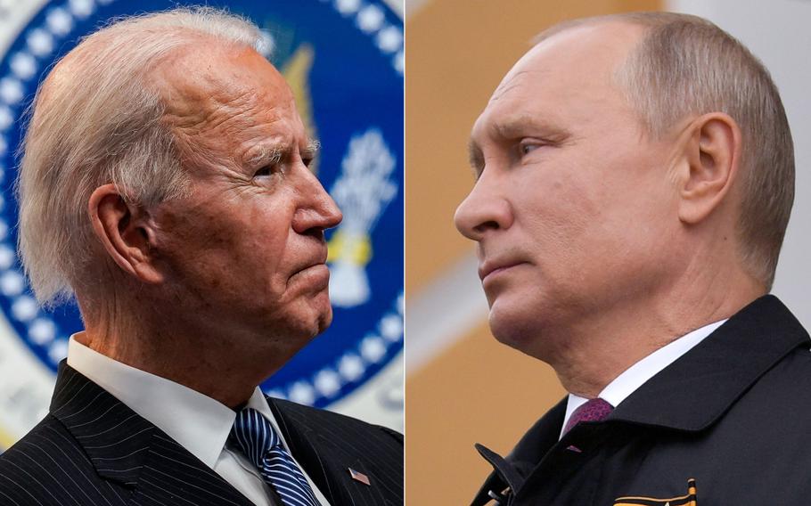 U.S. President Joe Biden, left, and Russian President Vladimir Putin. 