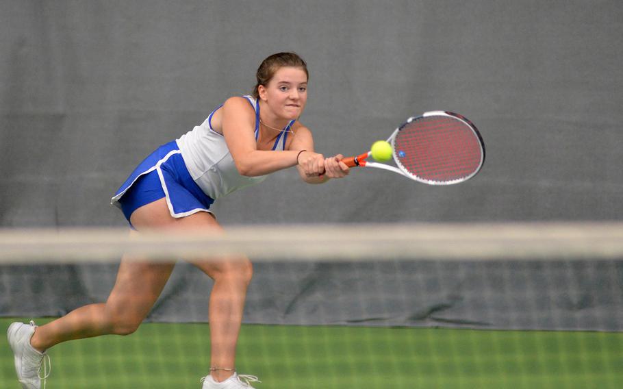 Ramstein’s Kassianna Von Eicken seen here at the 2019 DODEA-Europe tennis championships in Wiesbaden, Germany, will be returning for the Royals when the 2022 season gets underway. 