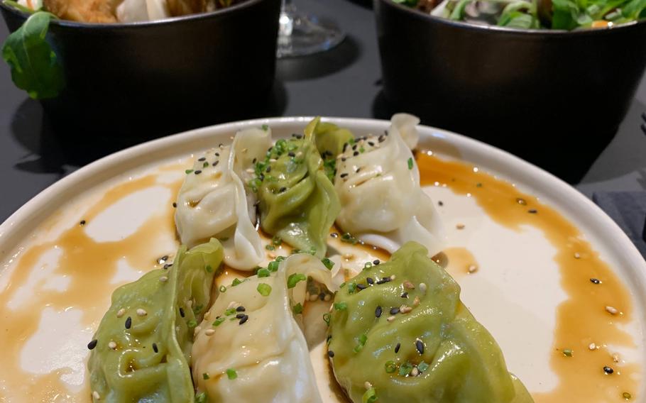 Appetizers at Staj Noodle Bar in Naples’ Vomero neighborhood include two different versions of vegetarian dumplings, Oct. 26, 2021.