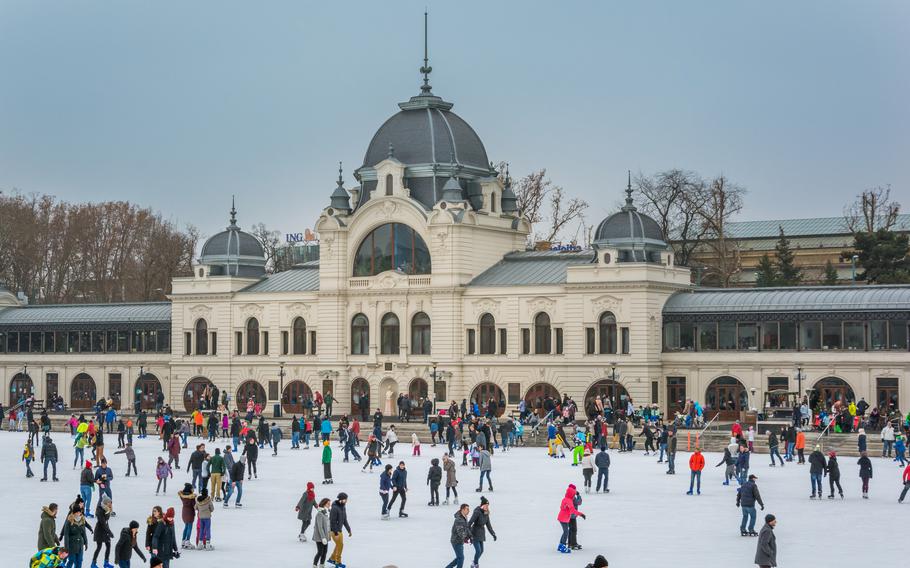 Ice skating in Budapest City Park is a romantic, active option in February.