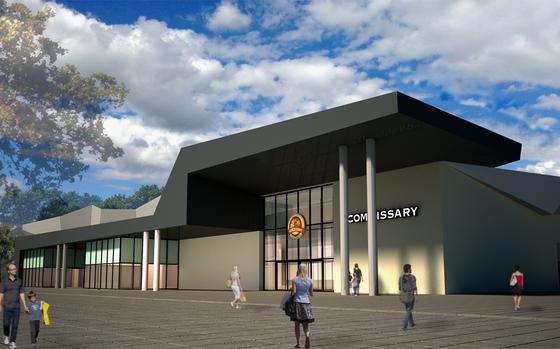 A rendering of the new commissary that is being built on Panzer Kaserne in Boeblingen, part of U.S. Army Garrison Stuttgart in Germany. The new commissary will have more than 37,000 square feet of sales area and have an elevated parking garage next to it.