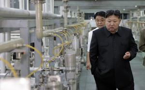 North Korean leader Kim Jong Un tours a uranium enrichment facility in this photo issued by the state-run Korean Central News Agency in September 2024. 
