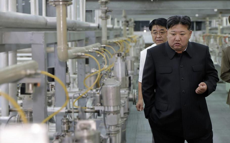 Kim Jong Un tours a uranium enrichment facility.