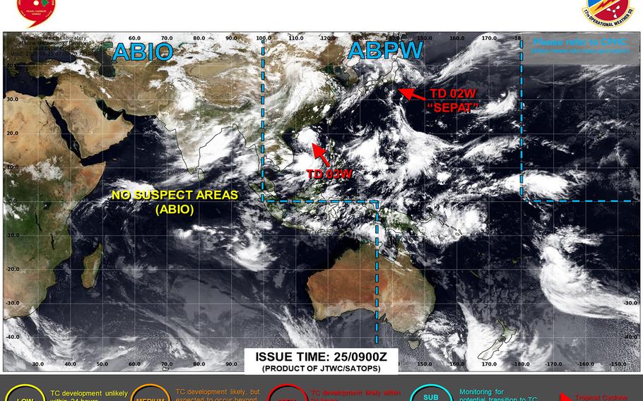 Sepat degrading into a remnant low, continues heading toward passage about 60 miles southeast of Yokosuka early Thursday.