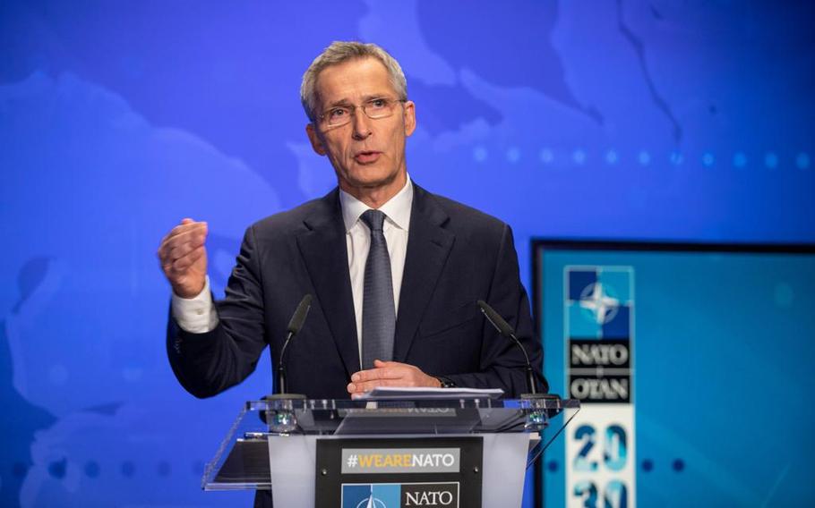 NATO Secretary-General Jens Stoltenberg, seen here in an undated file photo, announced Oct. 20, 2021, in Brussels that the organization will unveil its first strategy for the use of artificial intelligence.