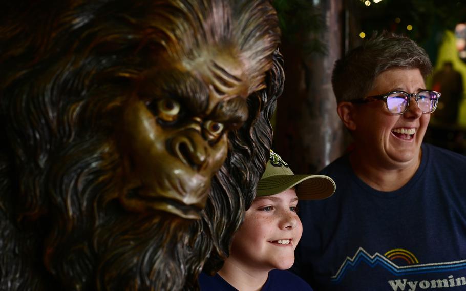 Joseph Lacy, 10, of Arvada, Colo., left, and his mother, Cindy, visit the Sasquatch Outpost in Bailey, Colo., on June 26. Its owner, lifelong Bigfoot afficionado Jim Myers, says the souvenir shop and museum dedicated to all things Bigfoot is one of the more well-visited attractions in Bailey. Myers also gives talks on Bigfoot and leads hikes and expeditions to find the elusive creature as part of his side business, Rabbit Hole Adventures.
