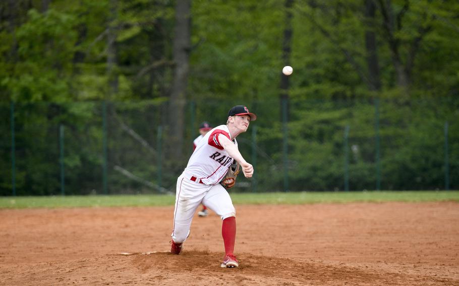 Kaiserslautern's Bryson Lokey pitches in a game against Ramstein on Saturday, April 30, 2022, in Kaiserslautern, Germany.