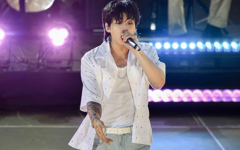 South Korean singer Jung Kook from the K-pop band BTS performs solo on ABC’s “Good Morning America” on Friday, July 14, 2023, in New York. 