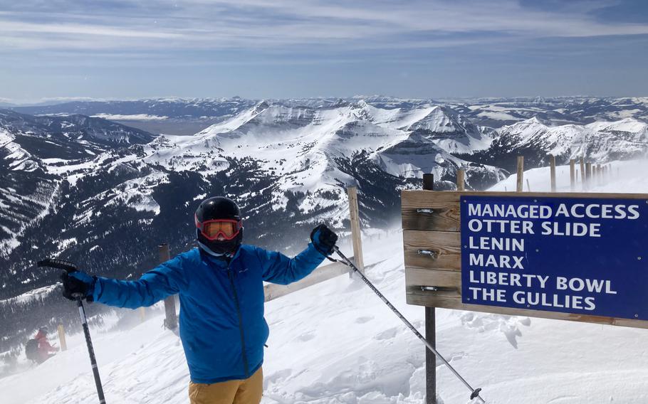 Kai, the author’s son, poses for a photo before his first run down Lone Mountain at Big Sky Resort. 