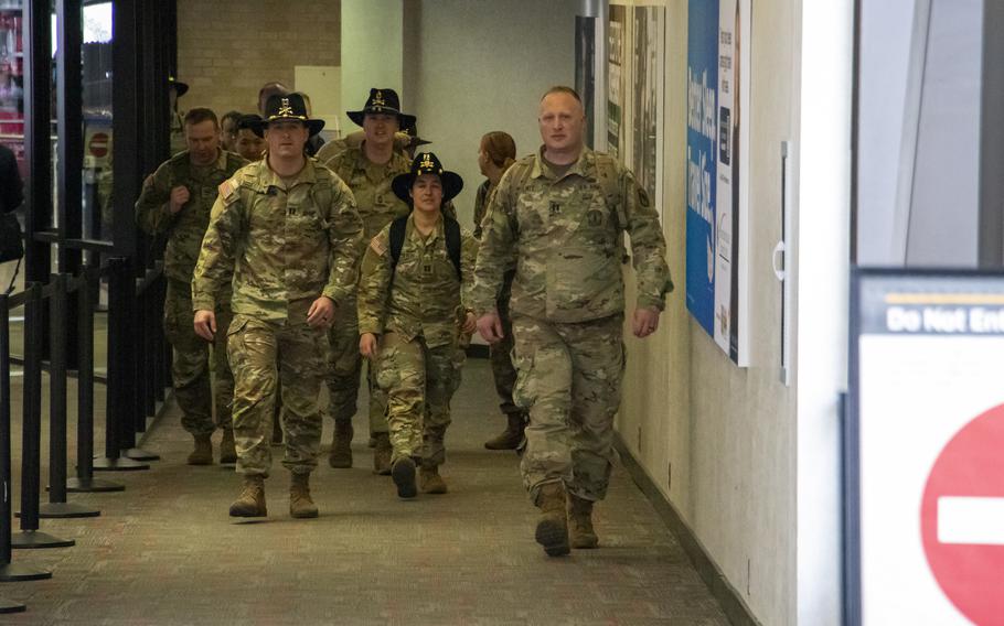 Family and friends welcome home 10 Nebraska Army National Guard soldiers on Jan. 13, 2024, at Eppley Airfield in Omaha, Neb.