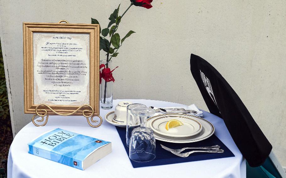 The POW-MIA table is a display often seen in official military dining facilities to honor missing and captured service members. 