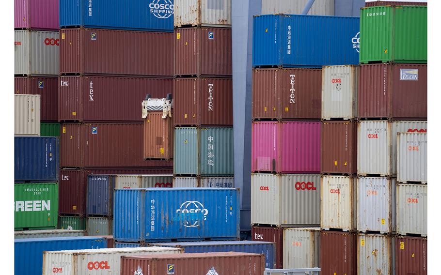 Shipping containers at the Port of Long Beach in California.