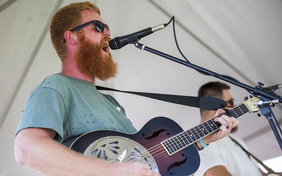 Oliver Anthony performs at Eagle Creek Golf Club and Grill in Moyock, N.C., on Saturday, Aug. 19, 2023. (Kendall Warner/The Virginian-Pilot via AP)