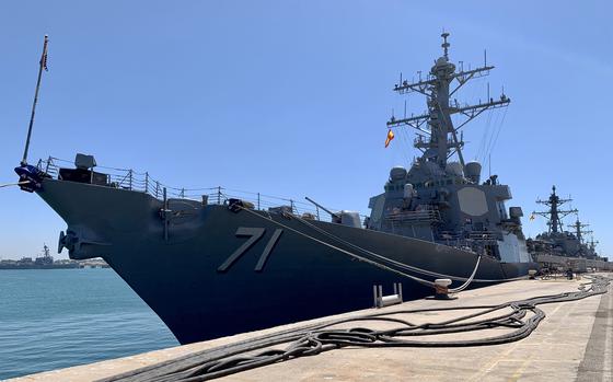 The USS Ross, one of the first Rota-based destroyers assigned to Task Force 65 is returning to the U.S. after serving eight years in Europe. Ross is shown here in port at Rota, Spain on Aug. 18, 2022.