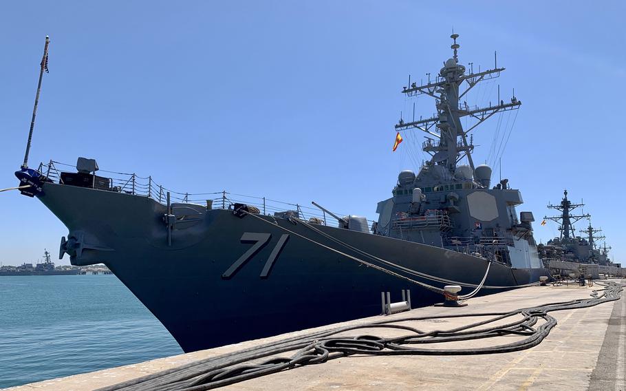 The USS Ross, one of the first Rota-based destroyers assigned to Task Force 65, is returning to the U.S. after serving eight years in Europe. Ross is shown here in port at Rota, Spain on Aug. 18, 2022.