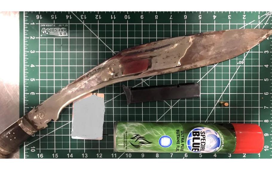 Transportation Security Administration officers at Reagan National Airport detected this machete on March 6. The traveler carrying the machete also had ammunition and butane fuel, the agency said.