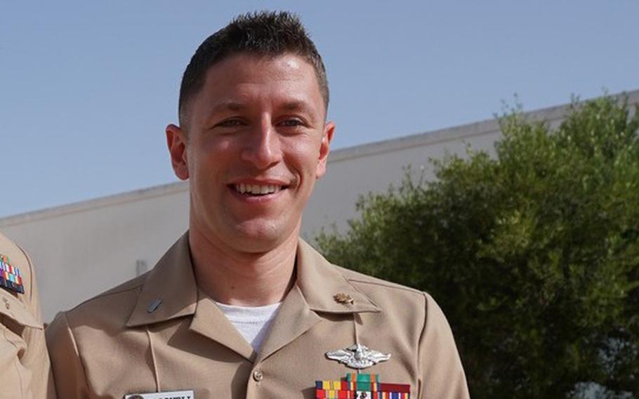 Lt. j.g. Eric Caldwell smiles for a photo at Naval Hospital Rota in Spain, earlier this month. Caldwell has been missing since Oct. 7, 2022.