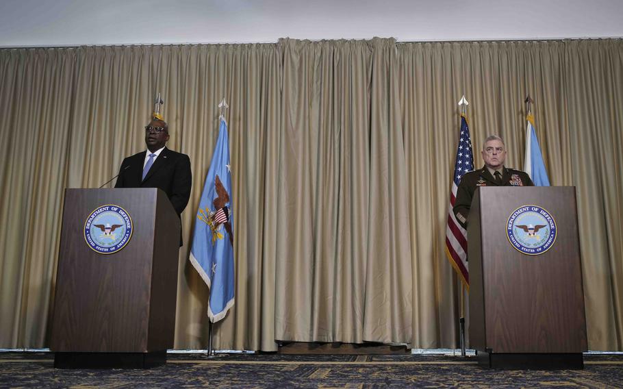 In a post-talks press conference at Ramstein Air Base, Germany, Defense Secretary Lloyd J. Austin and Chairman of the Joint Chiefs of Staff Gen. Mark Milley speak on the ongoing Ukrainian counteroffensive and the substantial commitment of more than $76 billion in direct security assistance from the United States and global partners.