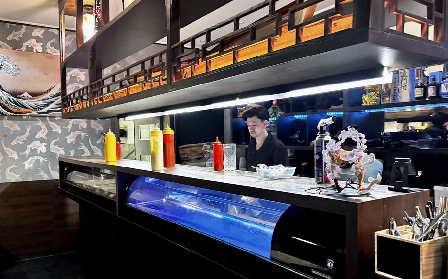 A sushi bar in a Japanese restaurant.