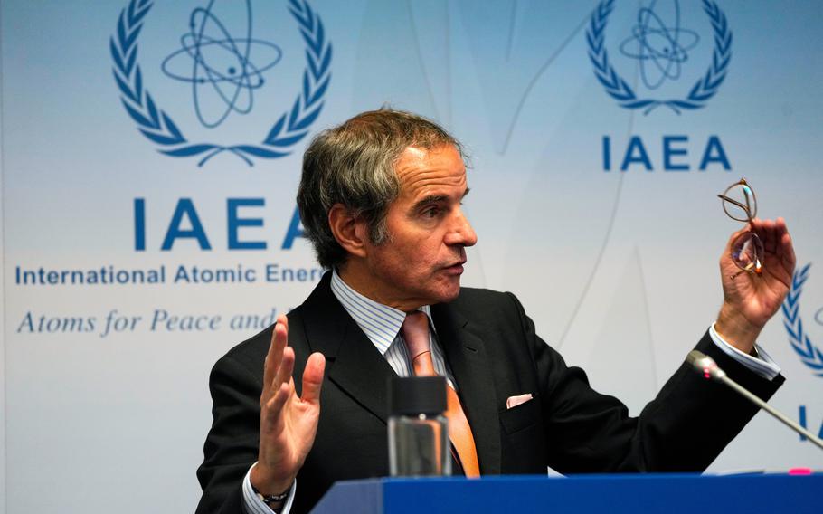 Rafael Mariano Grossi, the director-general of the International Atomic Energy Agency, speaks to journalists attending a weeklong seminar at the agency in Vienna, Austria, Wednesday, May 28, 2025. 