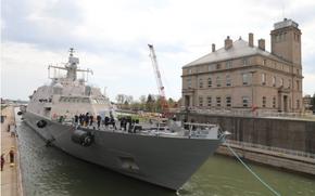 The USS Minneapolis-Saint Paul passing through the Soo Locks in Michigan in 2022. U.S. Army Corps of Engineers
