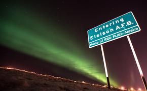 The lights along the flight line at Eielson Air Force Base, Alaska