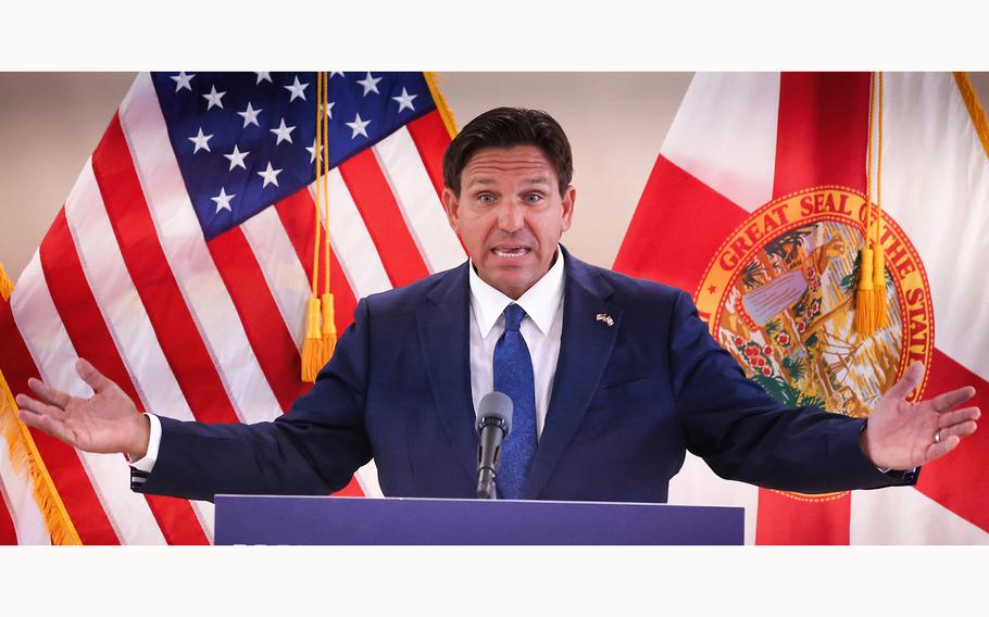 Florida Gov. Ron DeSantis speaks during an event in Umatilla, Florida, on June 25, 2024.