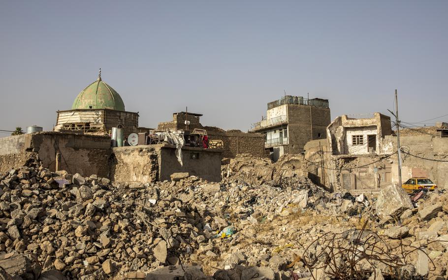 Ruins around al-Nuri Mosque in Mosul's Old City. 